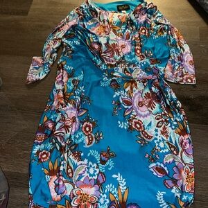 Bob Mackie Womens Paisley Floral Midi Dress  large  Colorful Wearable Art VGUC